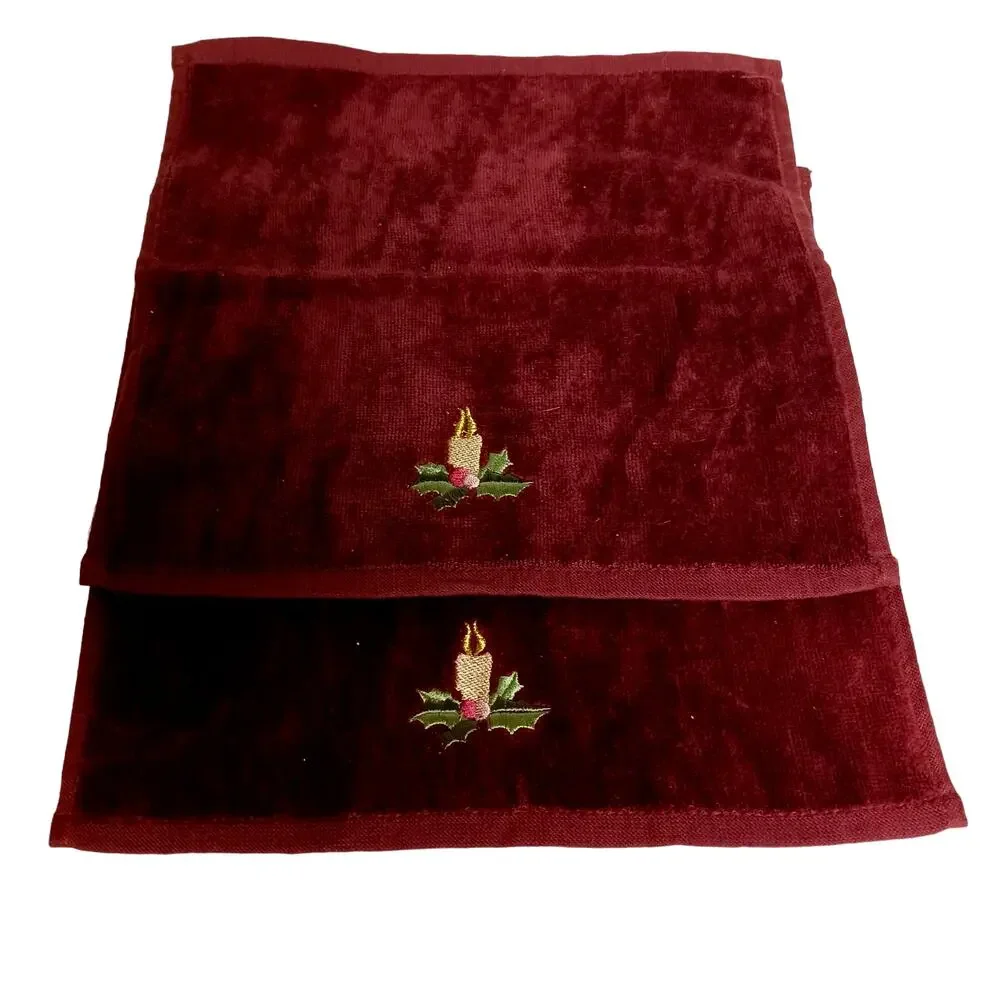 Set of 2 Holiday Washcloths Brown Candle Rustic Cabin Christmas Thanksgiving 12